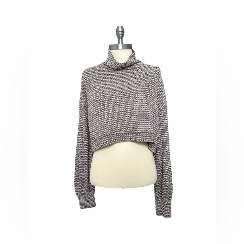 FREE PEOPLE Waffle Knit Cropped Turtleneck Long Sleeve Sweater Size Small - Picture 5 of 11